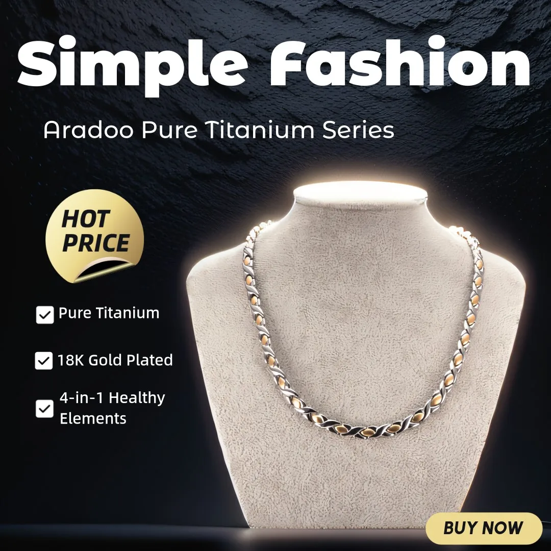 Ansi Chain - Aradoo-チタンとステンレス鋼のネックレス,純粋な磁気療法,痩身